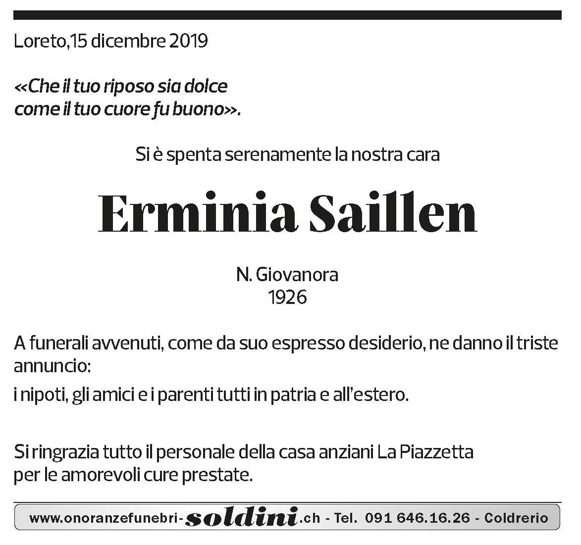 Annuncio funebre Erminia Saillen