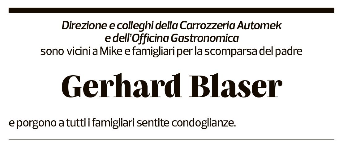 Annuncio funebre Gerhard Blaser