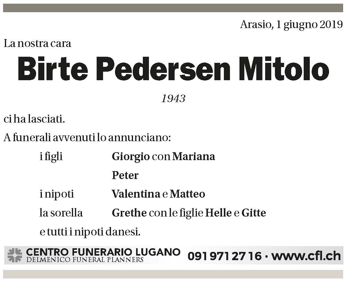 Annuncio funebre Birte Pedersen Mitolo