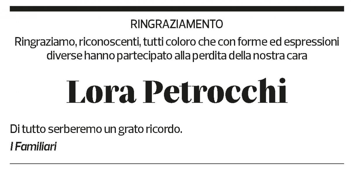 Annuncio funebre Lora Petrocchi