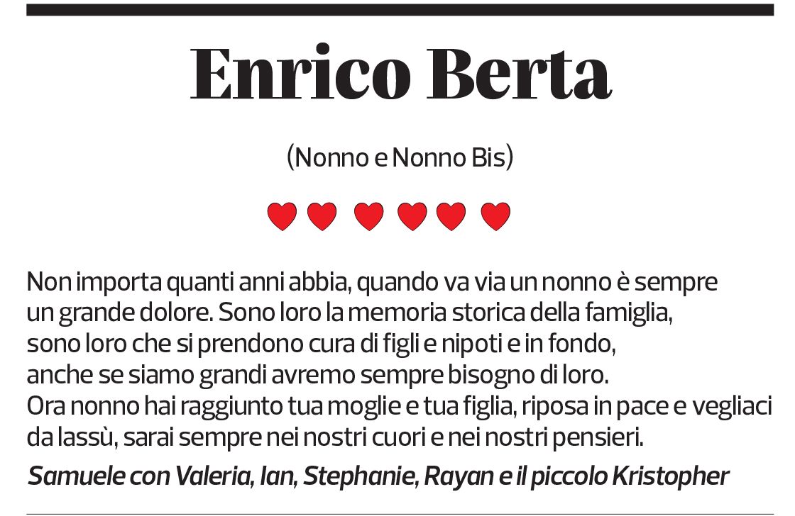 Annuncio funebre Enrico Berta