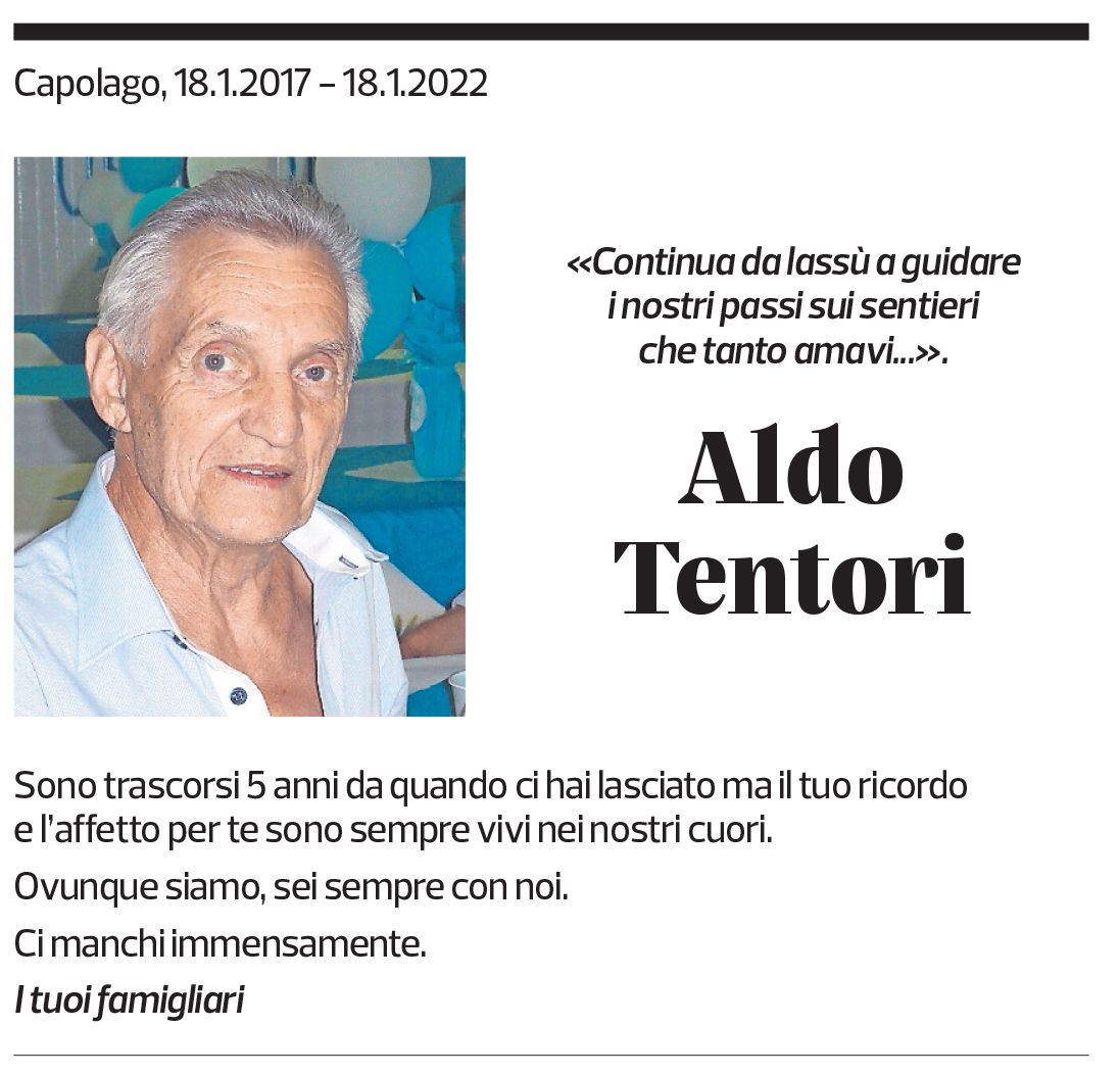 Annuncio funebre Aldo Tentori