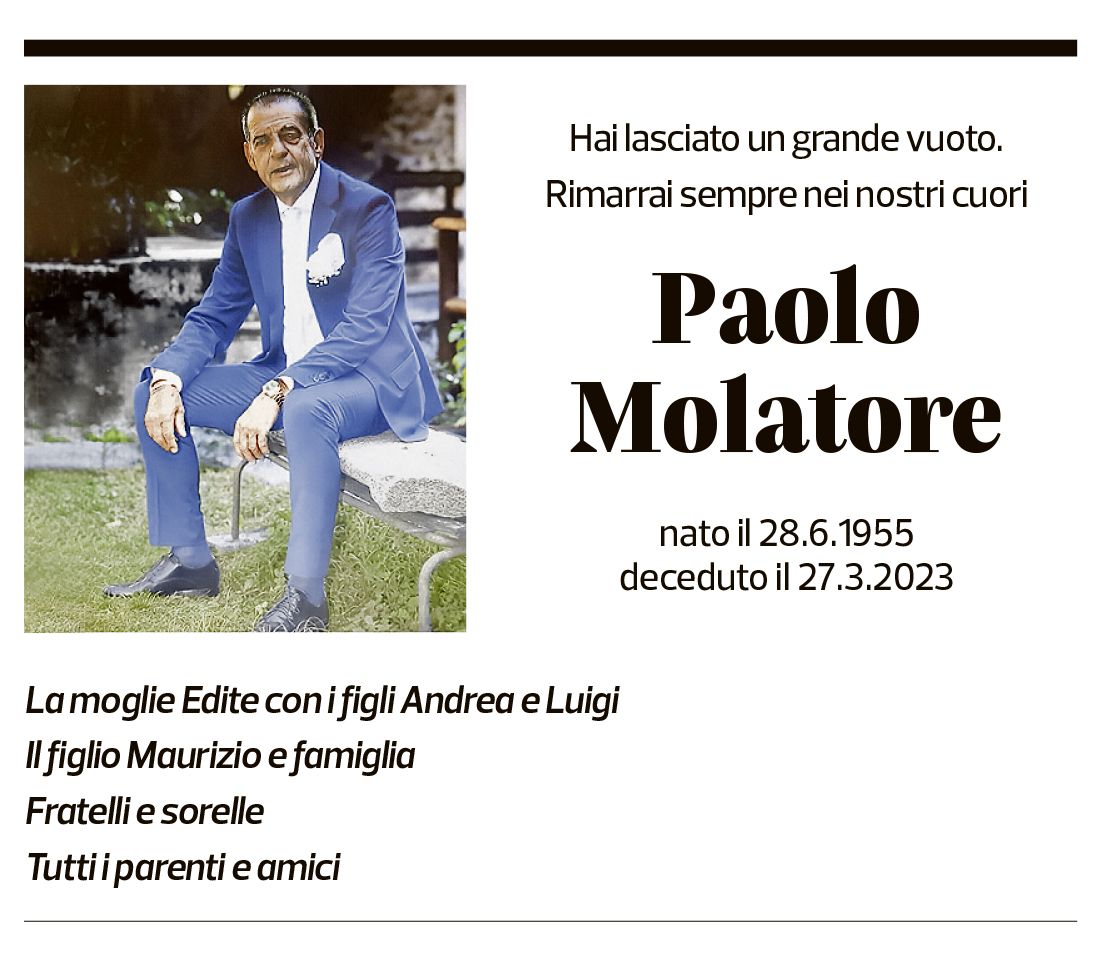 Annuncio funebre Paolo Molatore