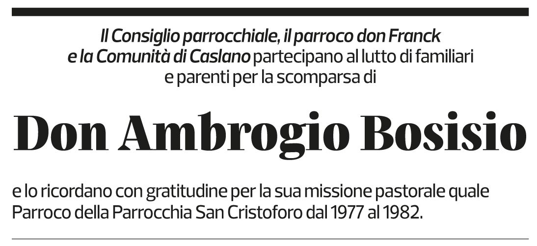 Annuncio funebre Ambrogio Bosisio