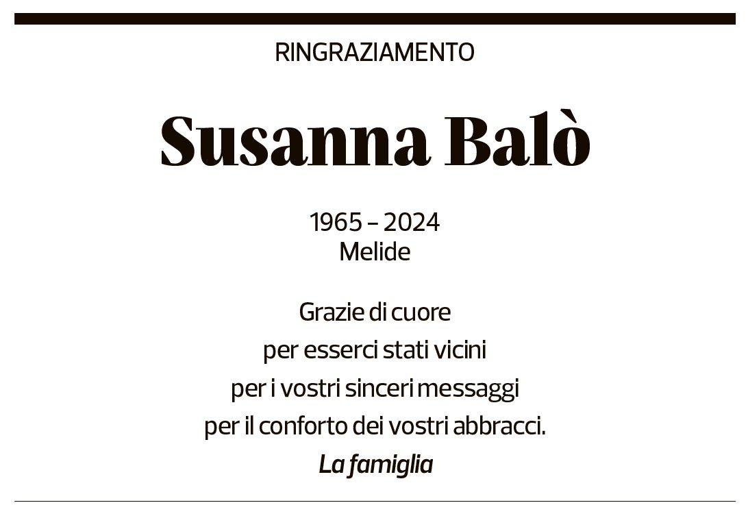 Annuncio funebre Susanna Balò