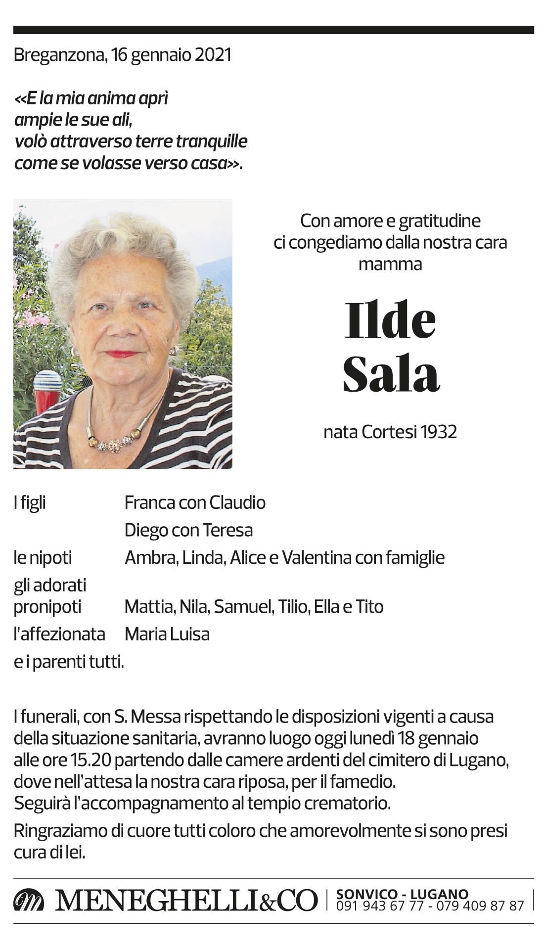 Annuncio funebre Ilde Sala