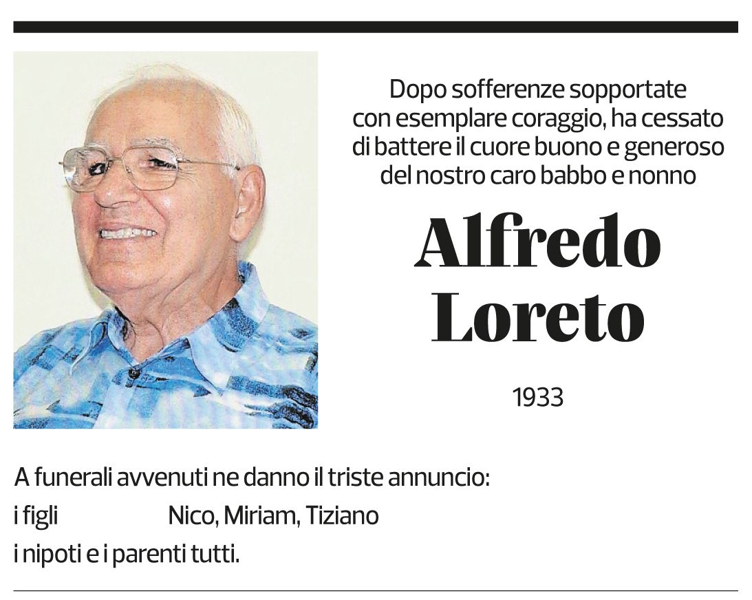 Annuncio funebre Alfredo Loreto