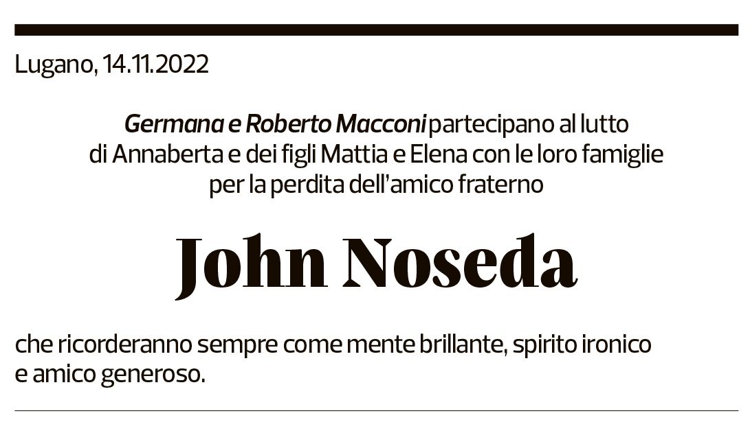 Annuncio funebre John Noseda