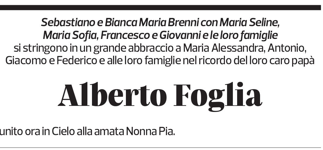 Annuncio funebre Alberto Foglia