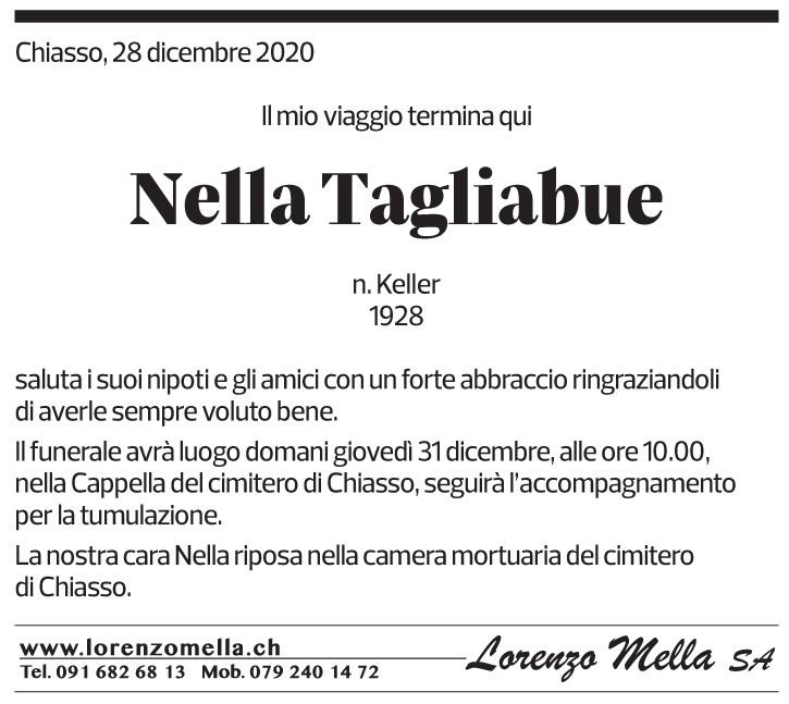 Annuncio funebre Nella Tagliabue