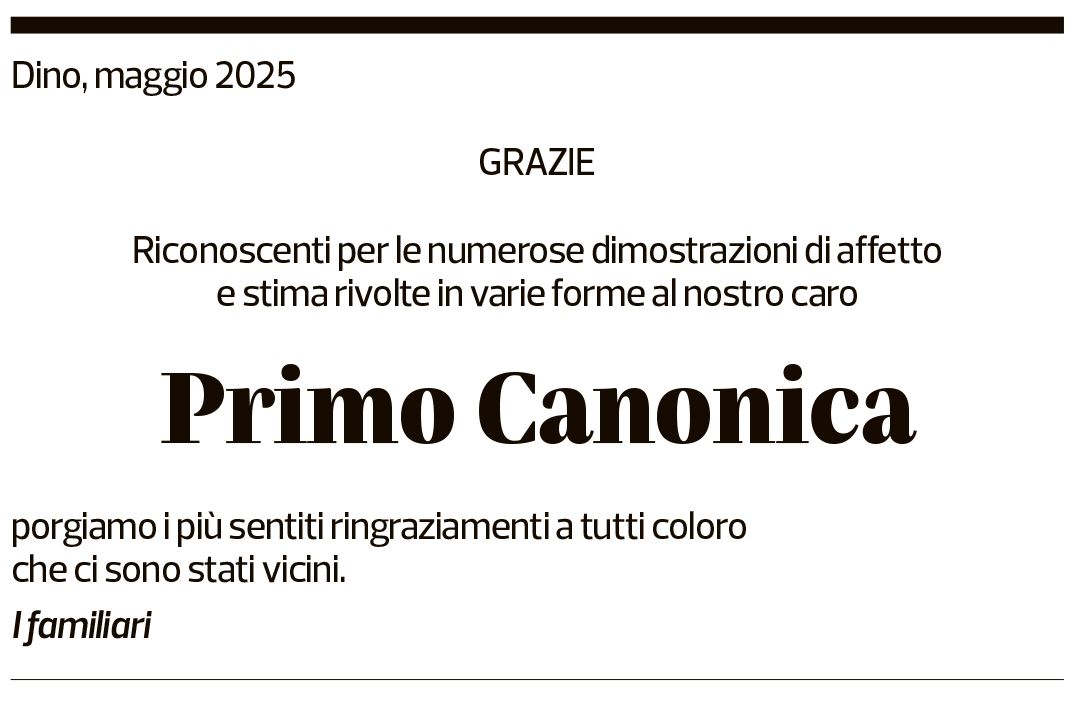 Annuncio funebre Primo Canonica