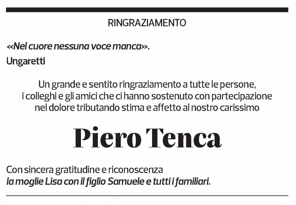 Annuncio funebre Piero Tenca