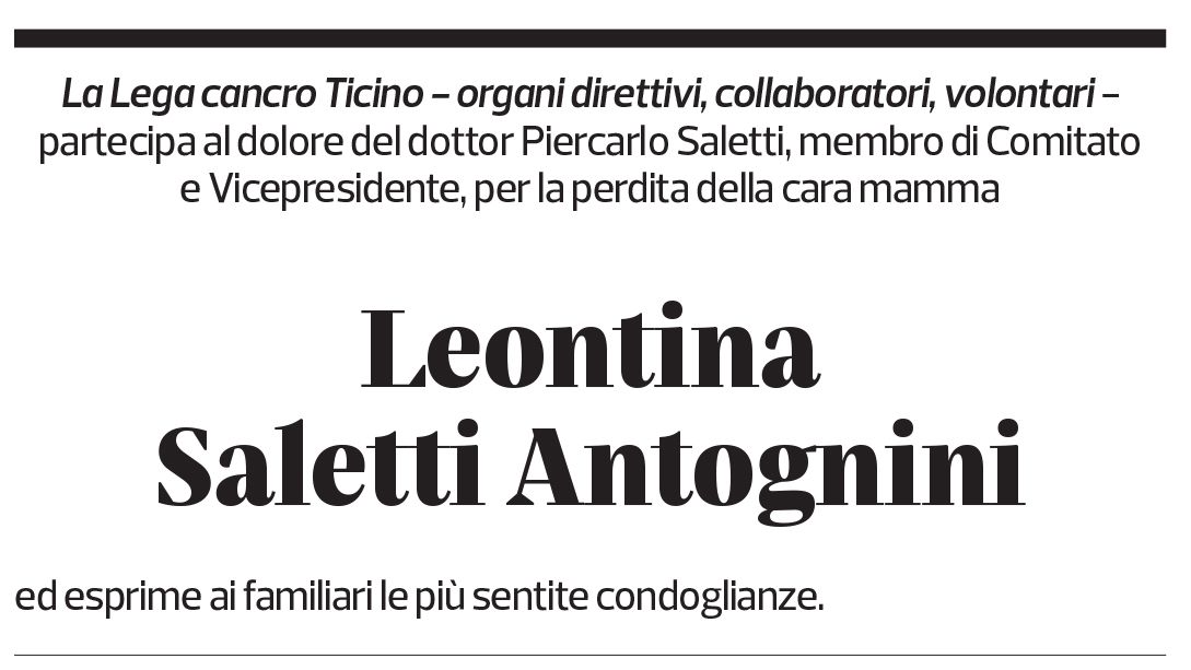 Annuncio funebre Leontina Saletti Antognini