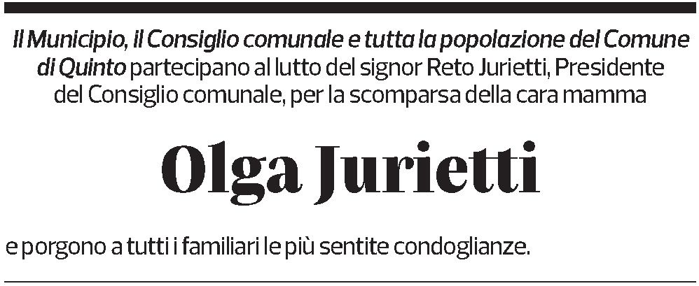 Annuncio funebre Olga Jurietti
