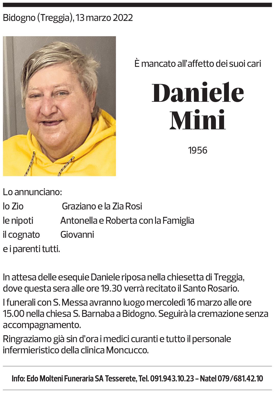 Annuncio funebre Daniele Mini