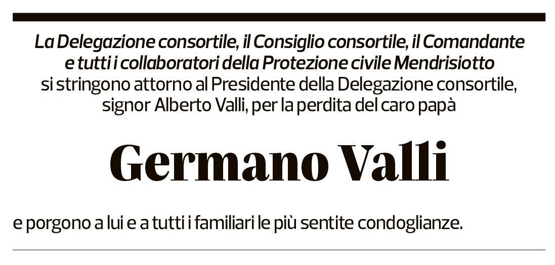 Annuncio funebre Germano Valli