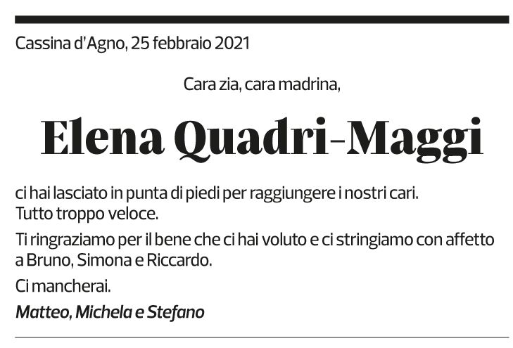 Annuncio funebre Elena Quadri-maggi