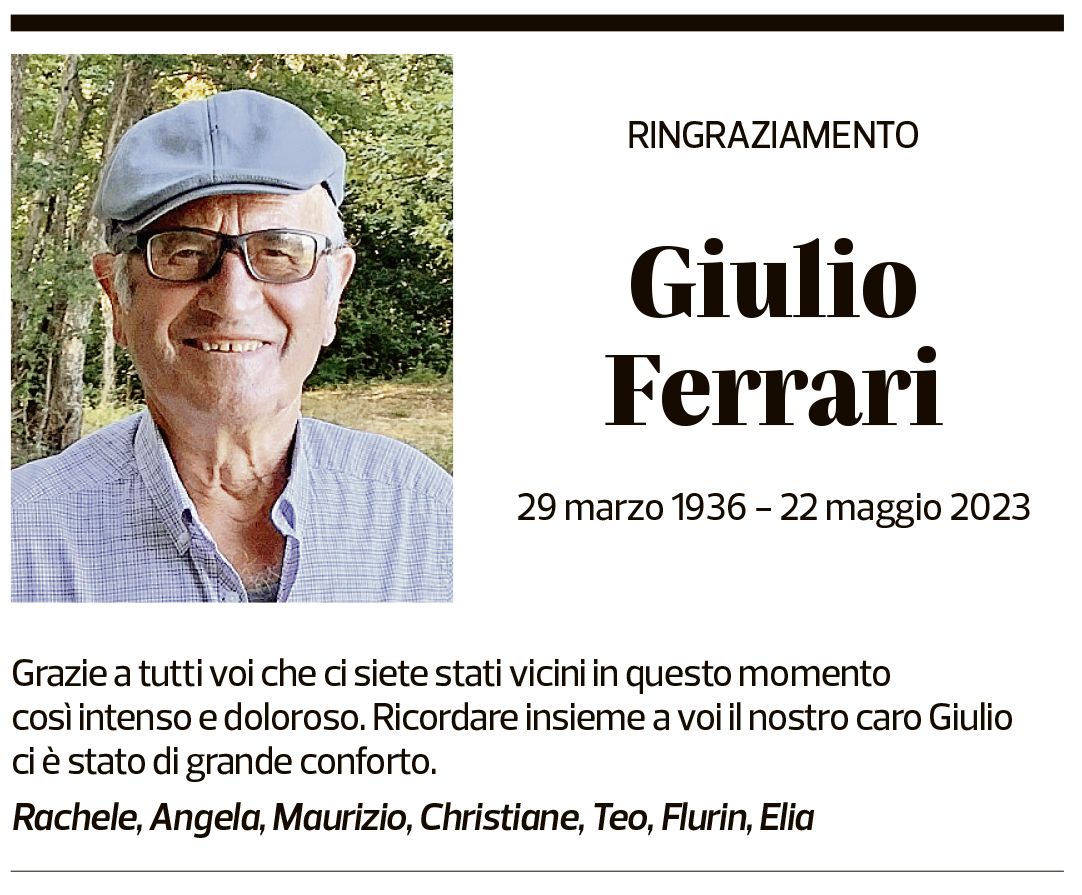 Annuncio funebre Giulio Ferrari