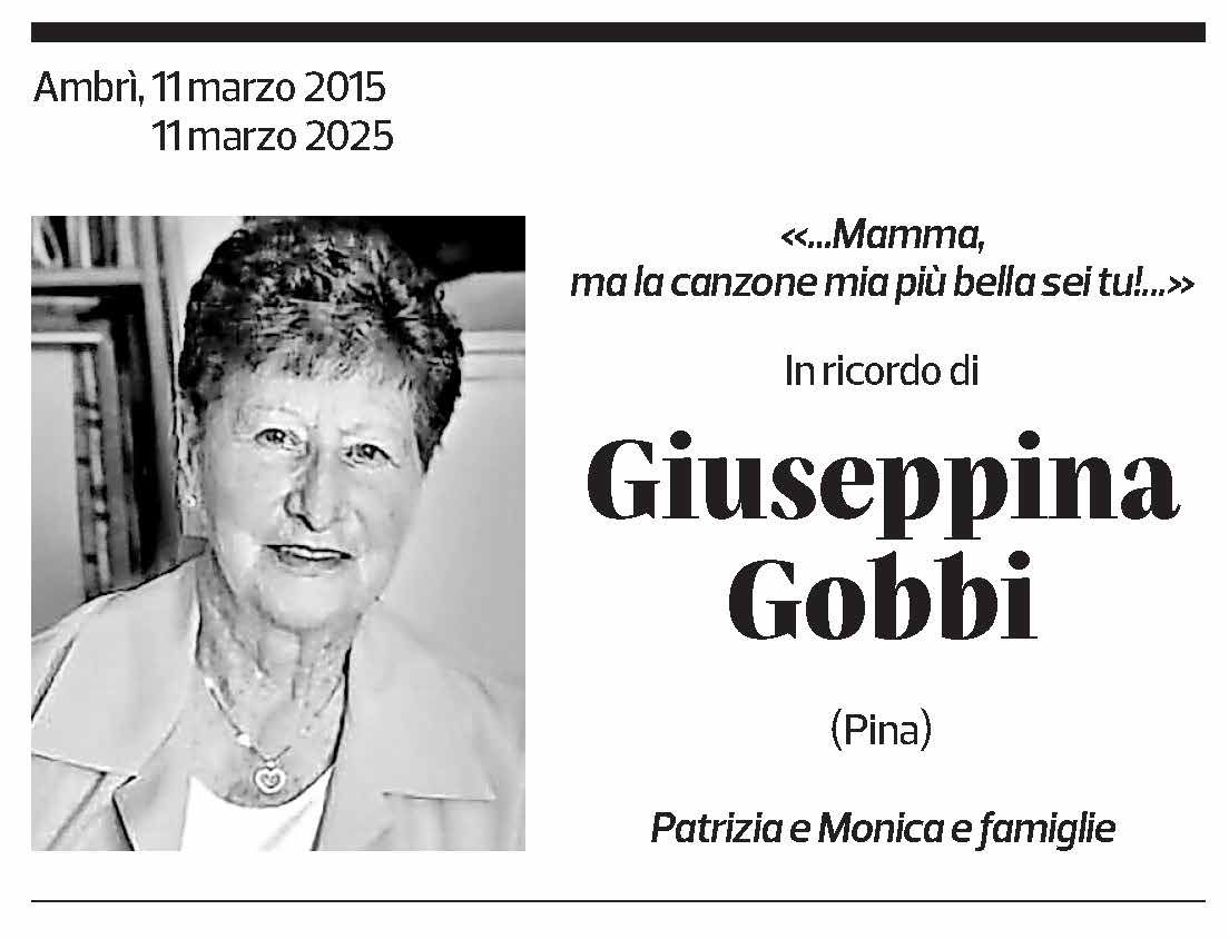 Annuncio funebre Giuseppina Gobbi