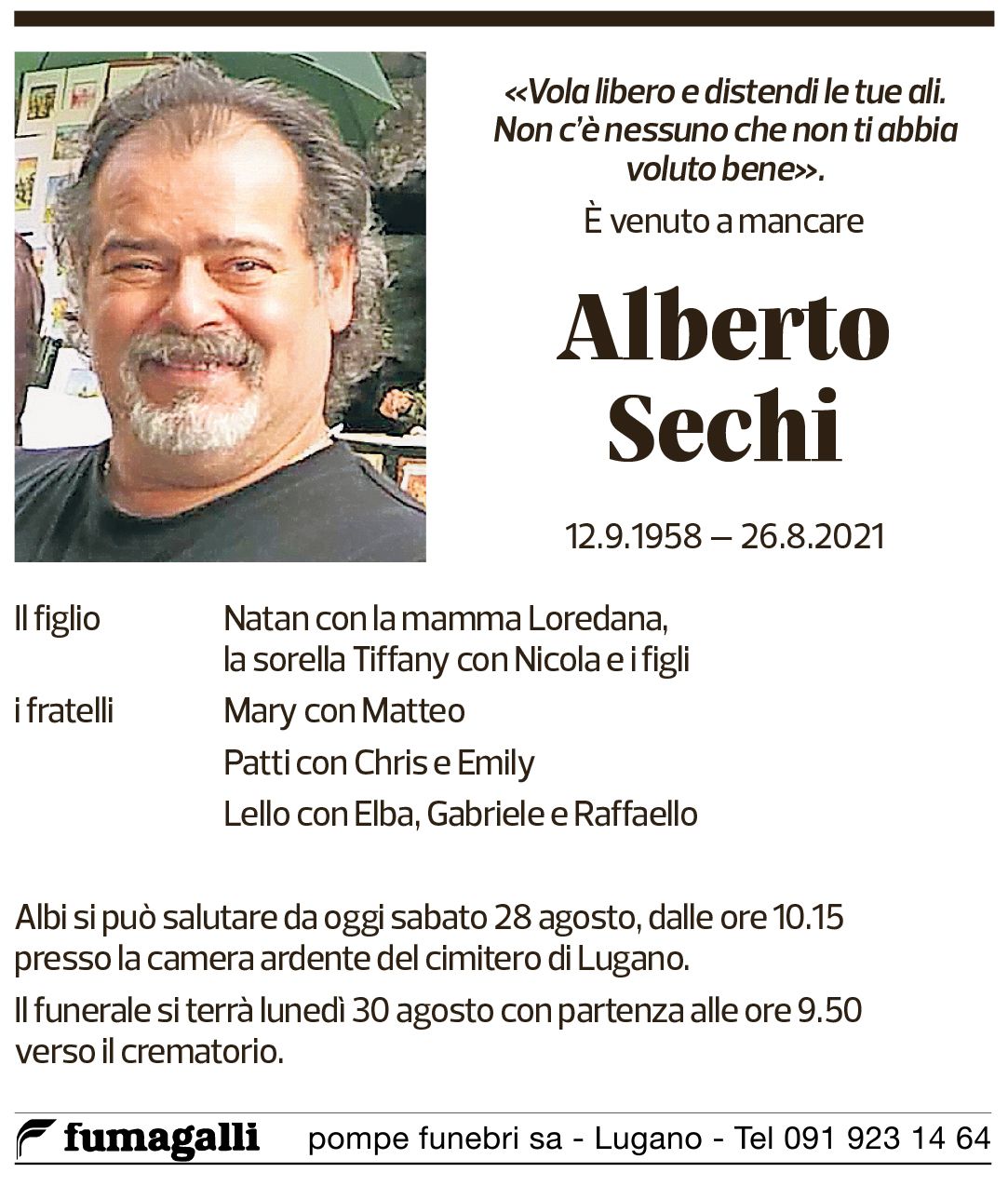 Annuncio funebre Alberto Sechi