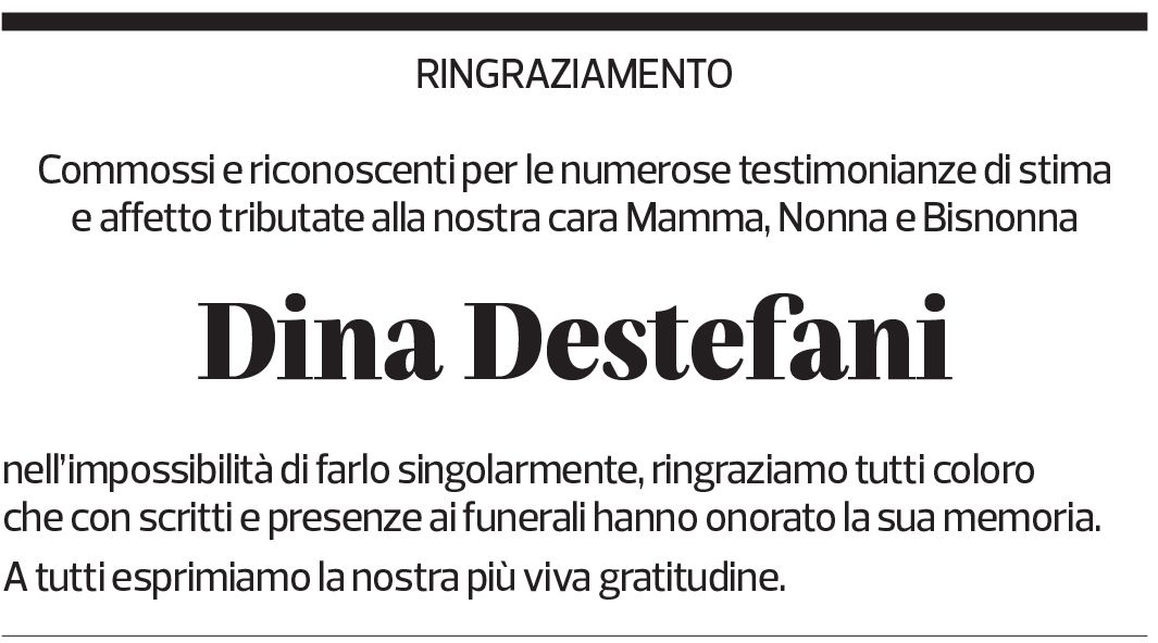 Annuncio funebre Dina Destefani