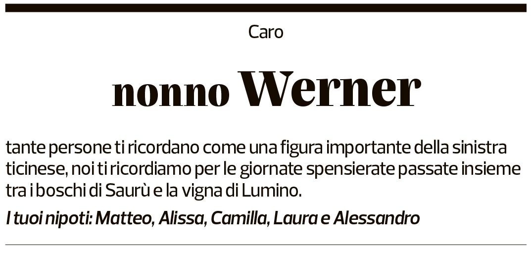 Annuncio funebre Werner Carobbio