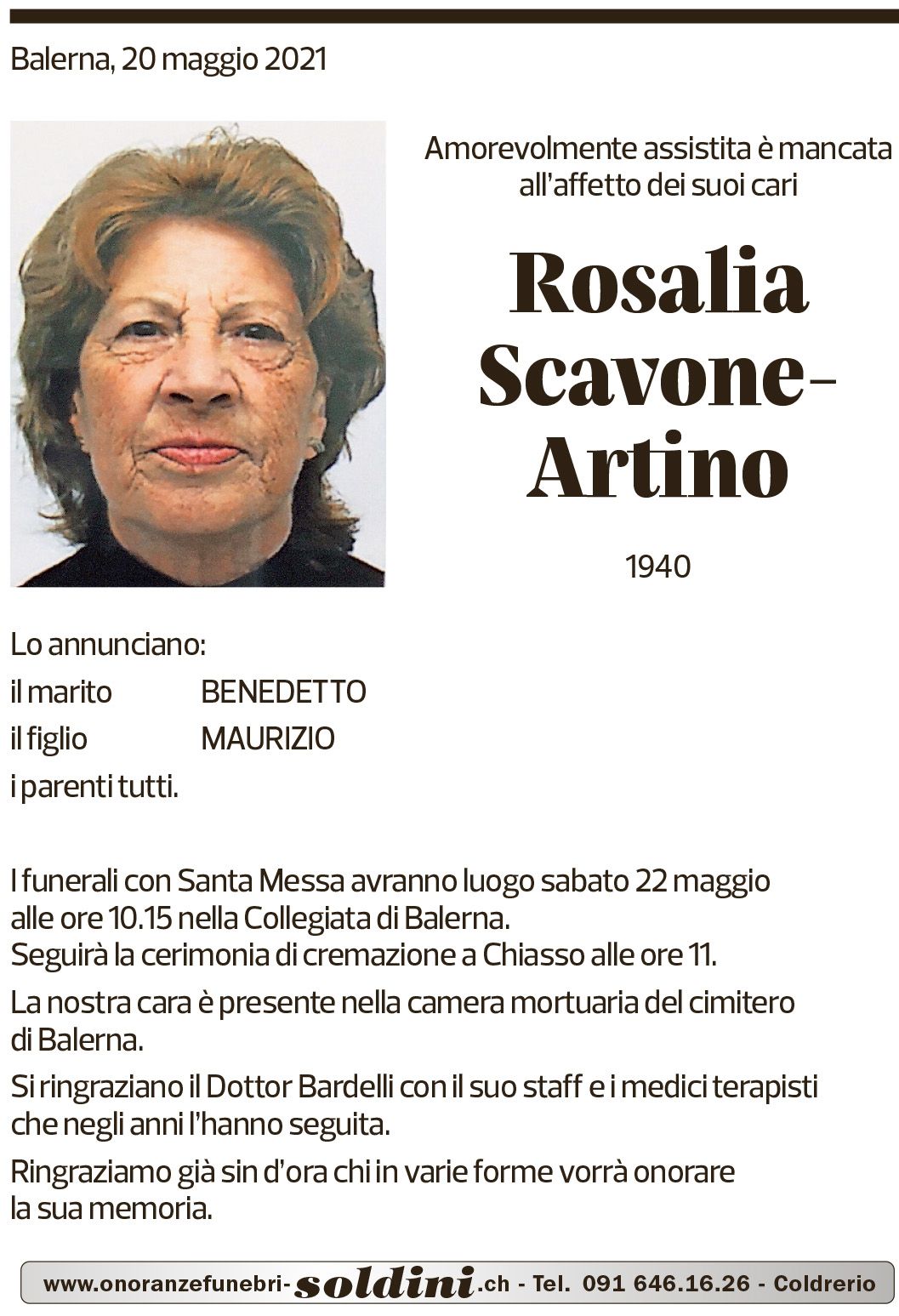 Annuncio funebre Rosalia Scavone-artino