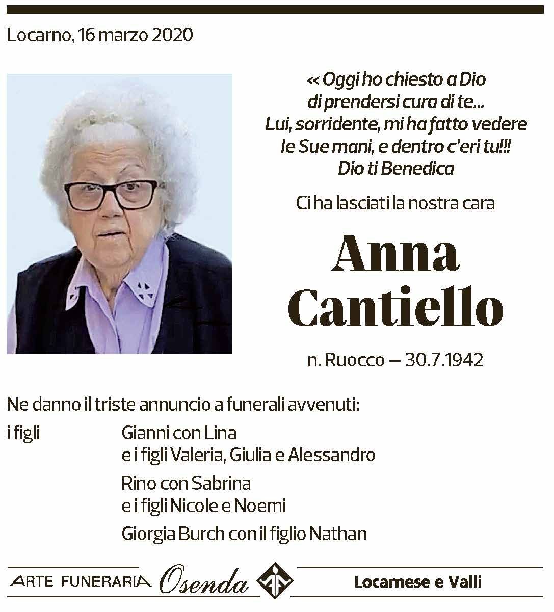 Annuncio funebre Anna Cantiello