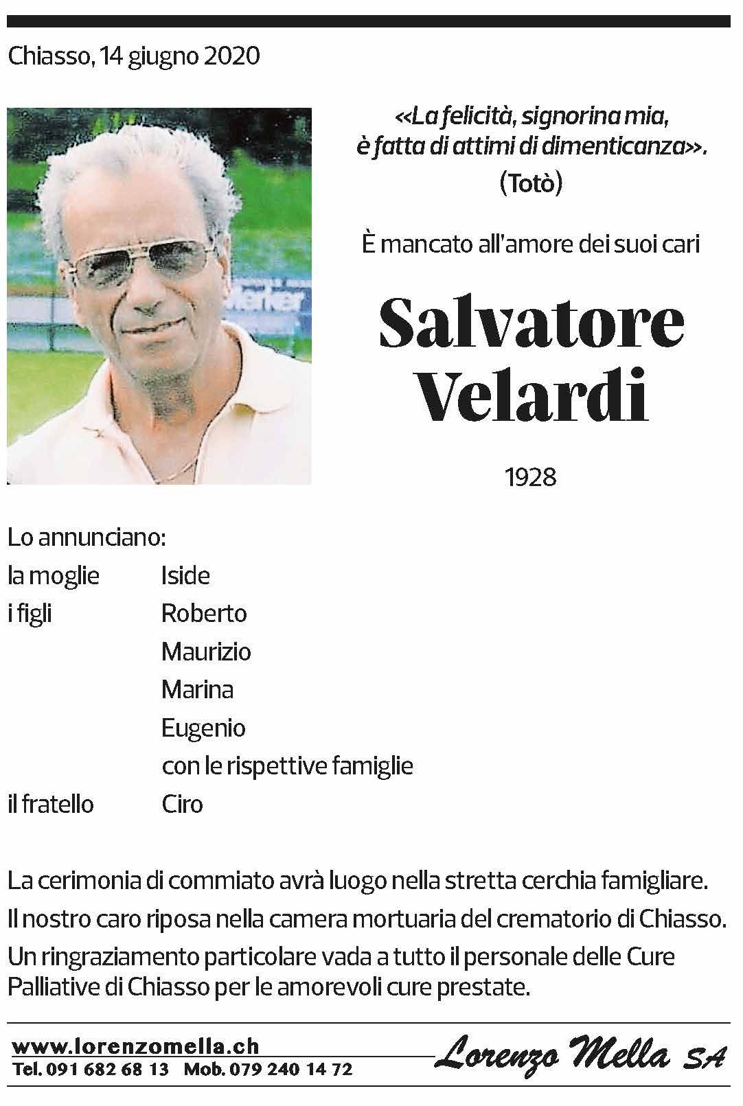 Annuncio funebre Salvatore Velardi