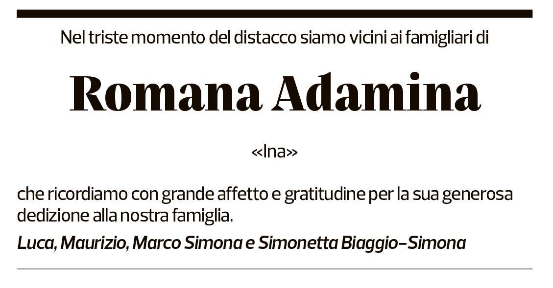 Annuncio funebre Romana Adamina