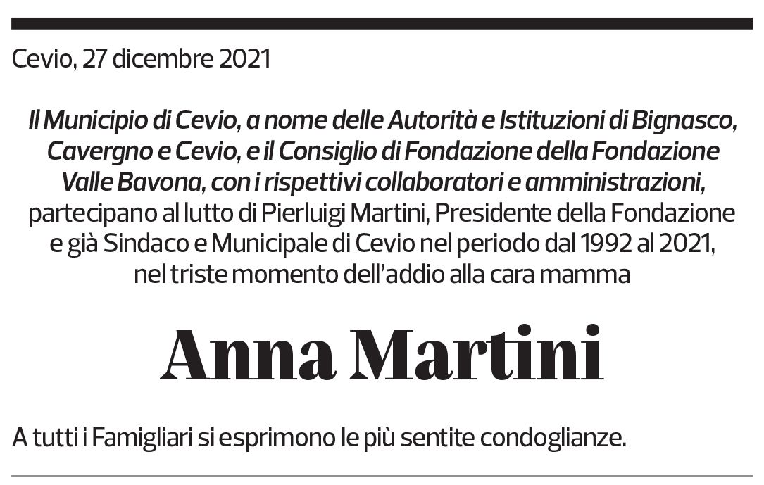 Annuncio funebre Anna Martini