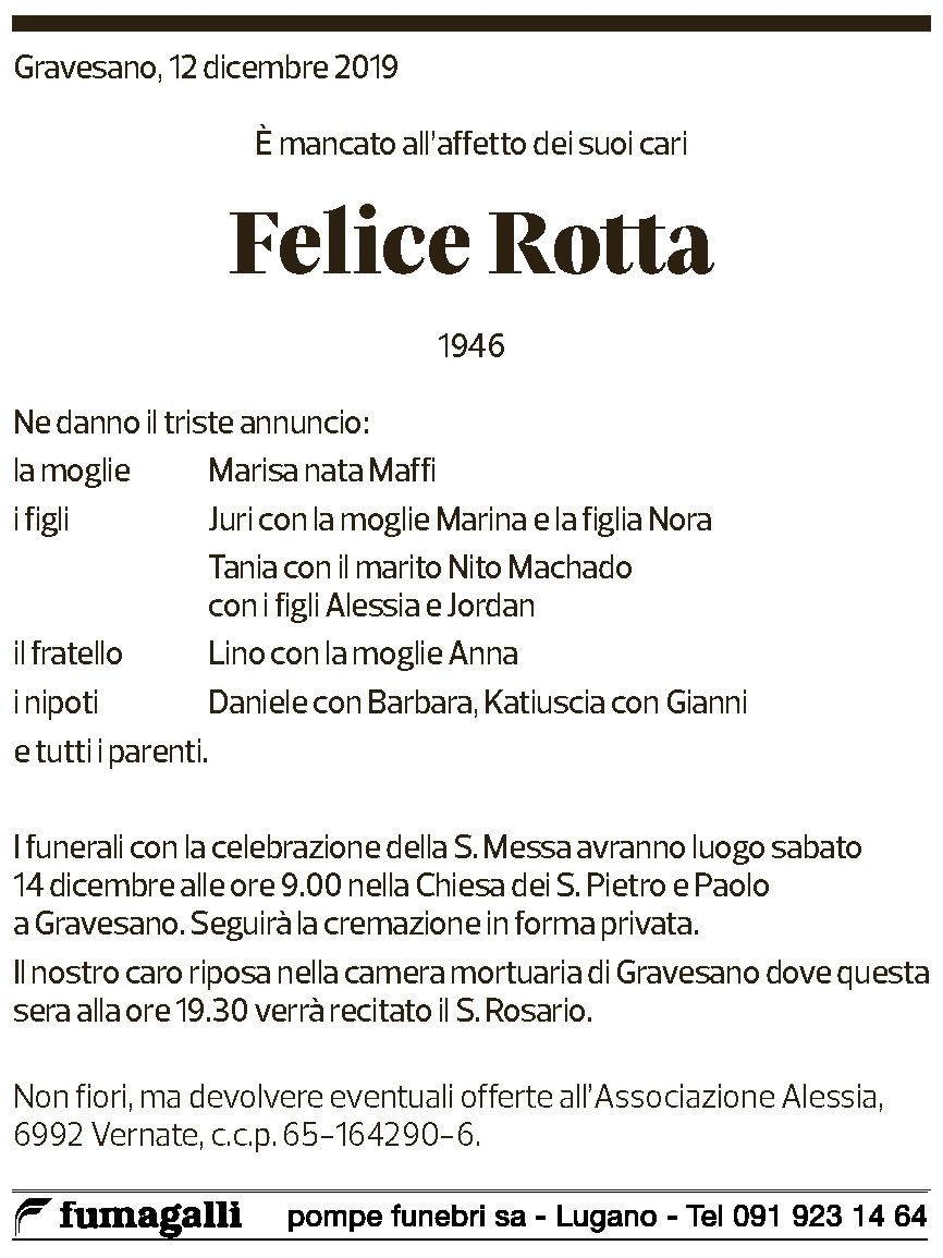 Annuncio funebre Felice Rotta