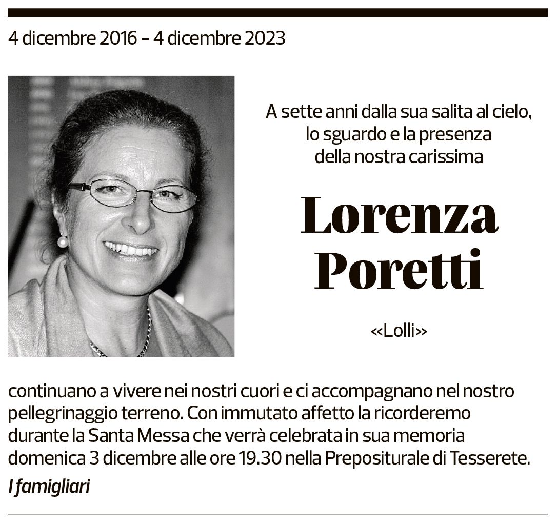 Annuncio funebre Lorenza Poretti