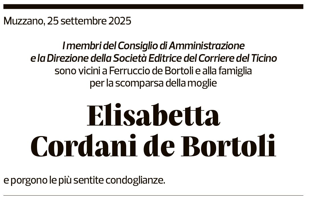 Annuncio funebre Elisabetta Cordani De Bortoli