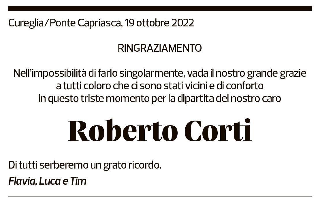 Annuncio funebre Roberto Corti