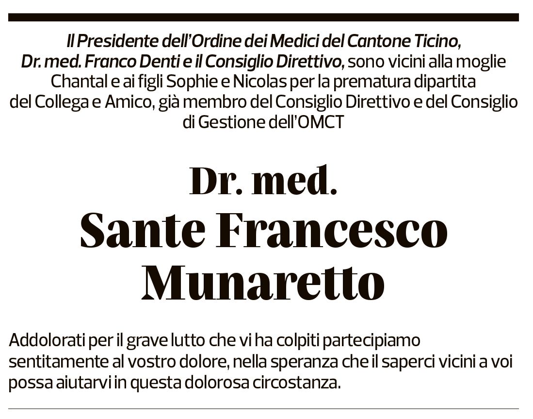 Annuncio funebre Sante Francesco Munaretto