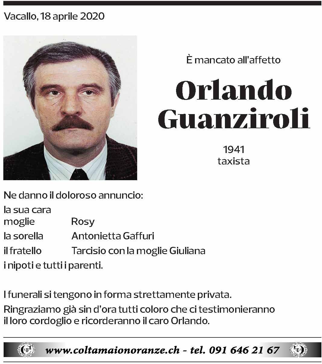Annuncio funebre Orlando Guanziroli