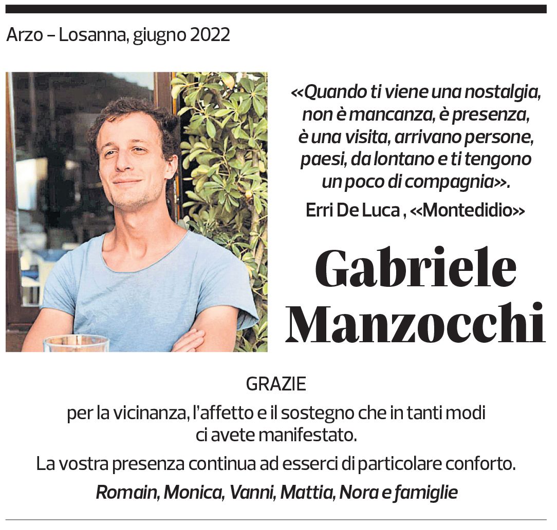 Annuncio funebre Gabriele Manzocchi