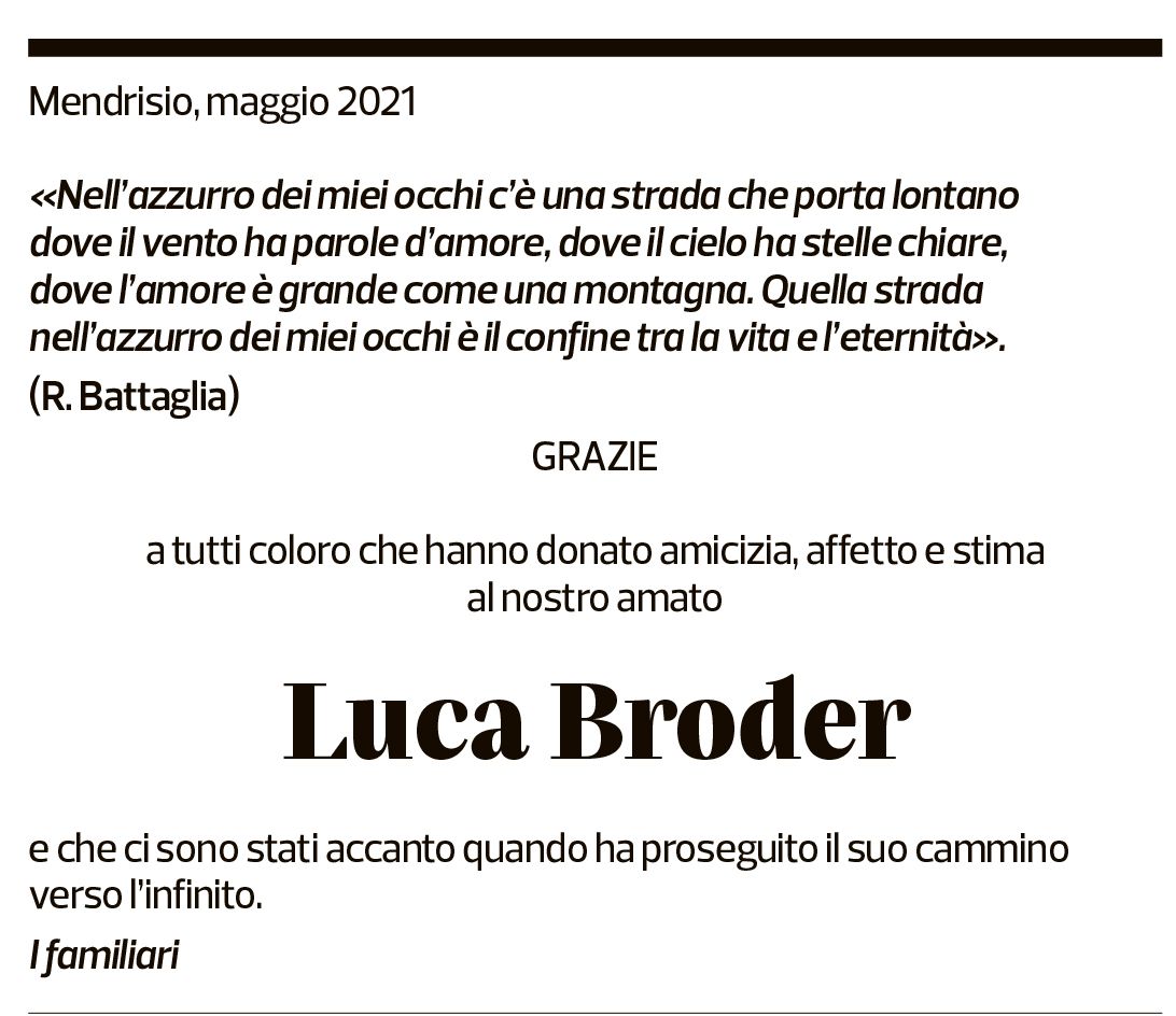 Annuncio funebre Luca Broder