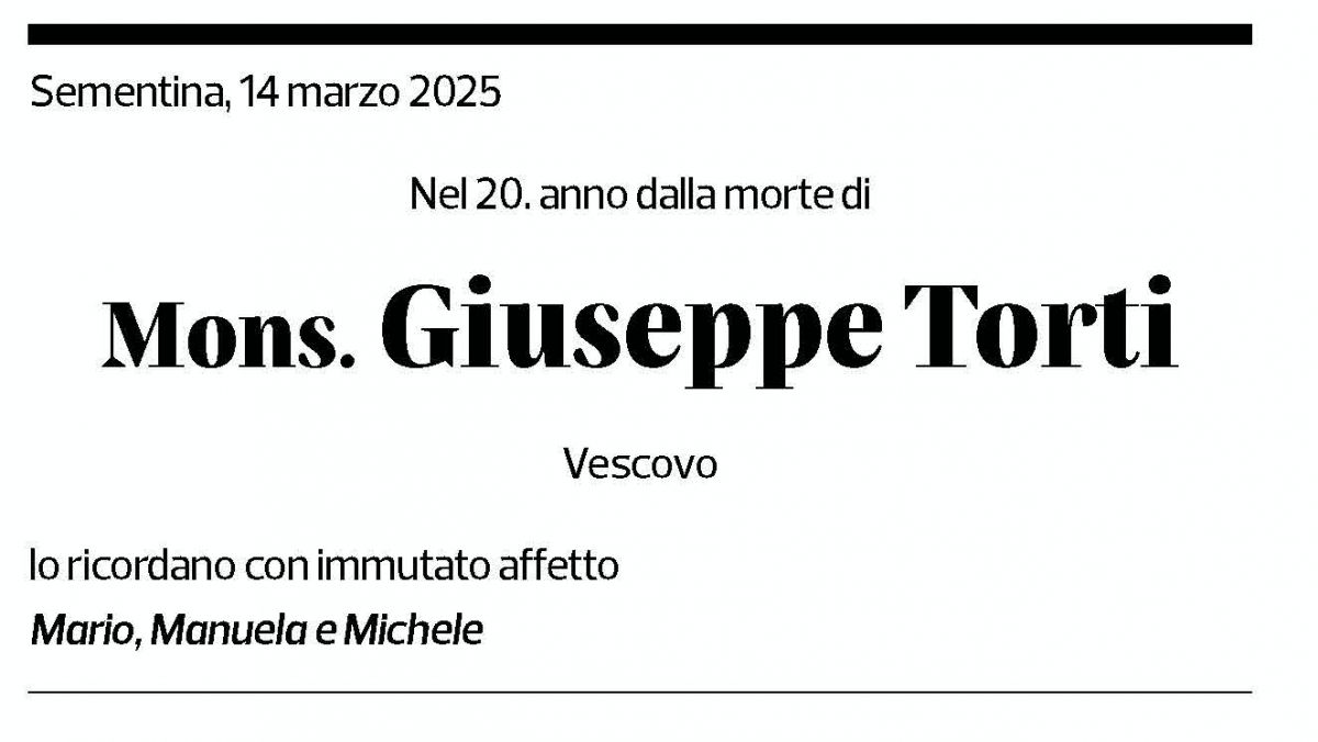 Annuncio funebre Mons. Giuseppe Torti