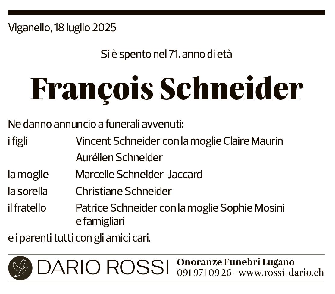 Annuncio funebre François Schneider
