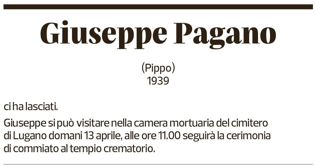 Annuncio funebre Giuseppe Pagano