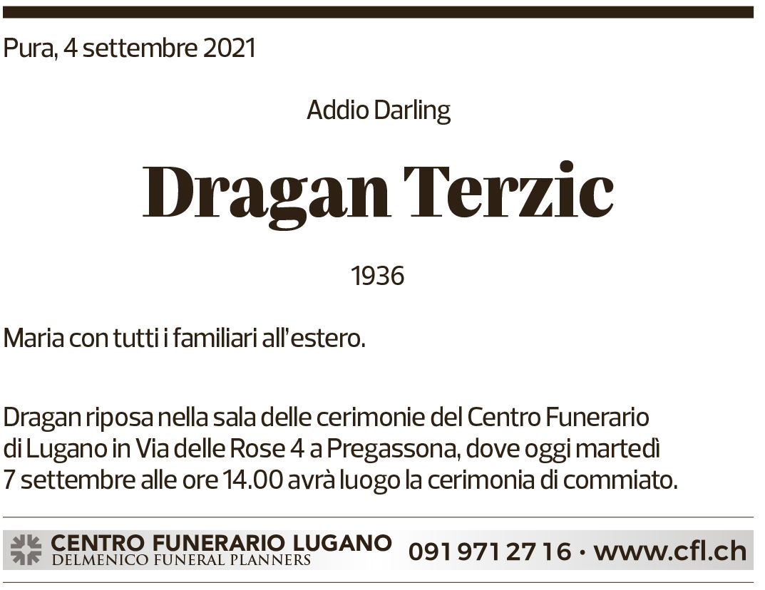 Annuncio funebre Dragan Terzis