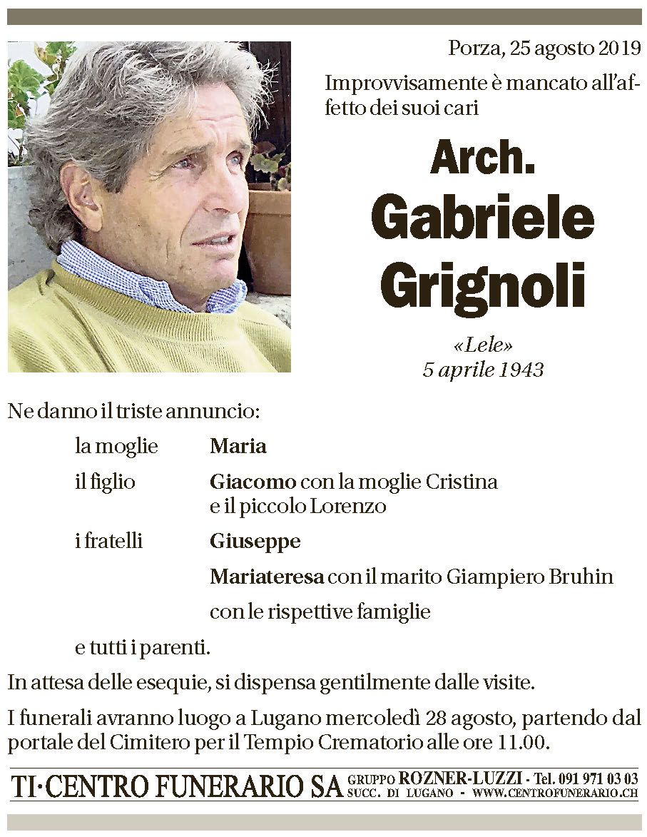 Annuncio funebre Gabriele Gnignoli