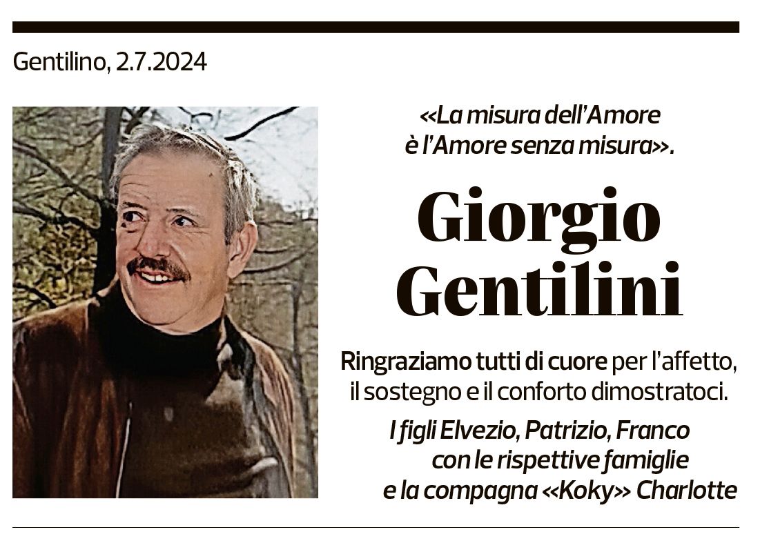 Annuncio funebre Giorgio Gentilini