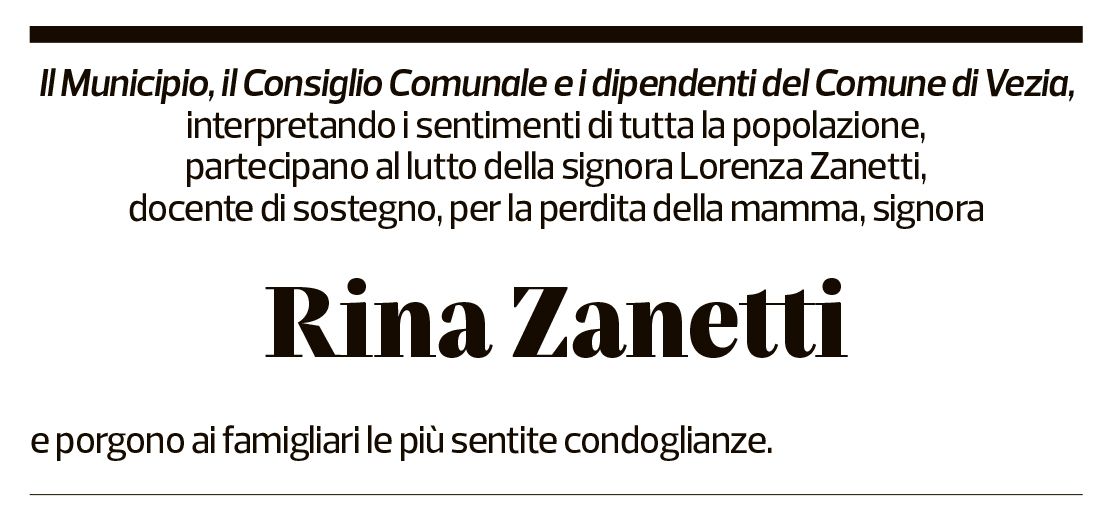 Annuncio funebre Rina Zanetti