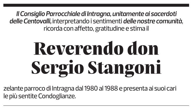 Annuncio funebre Sergio Stangoni