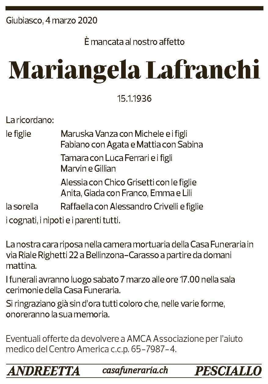 Annuncio funebre Mariangela Lafranchi
