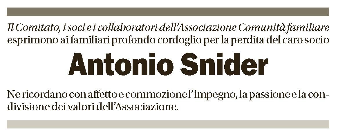 Annuncio funebre Antonio Snider