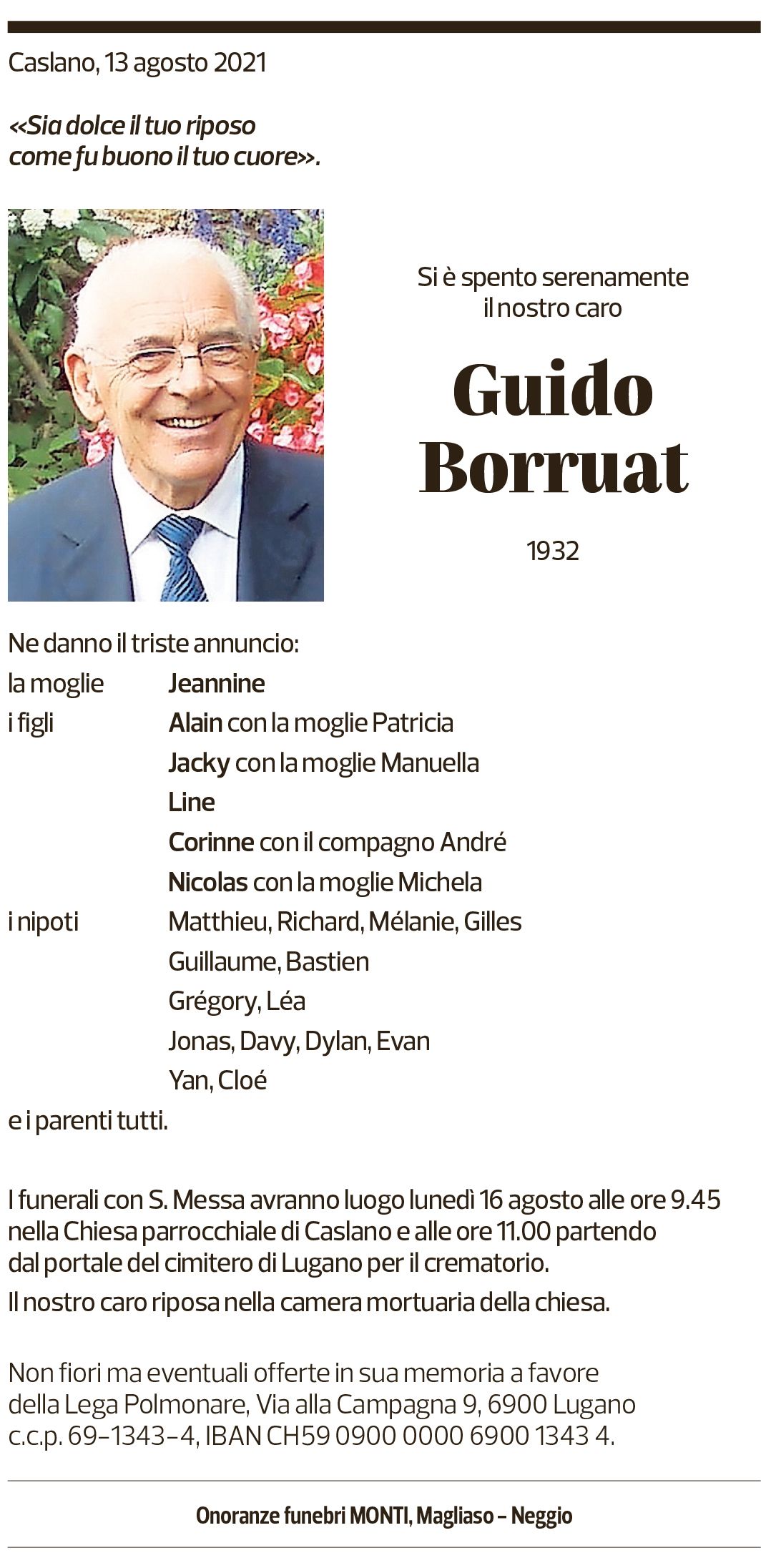 Annuncio funebre Guido Borruat